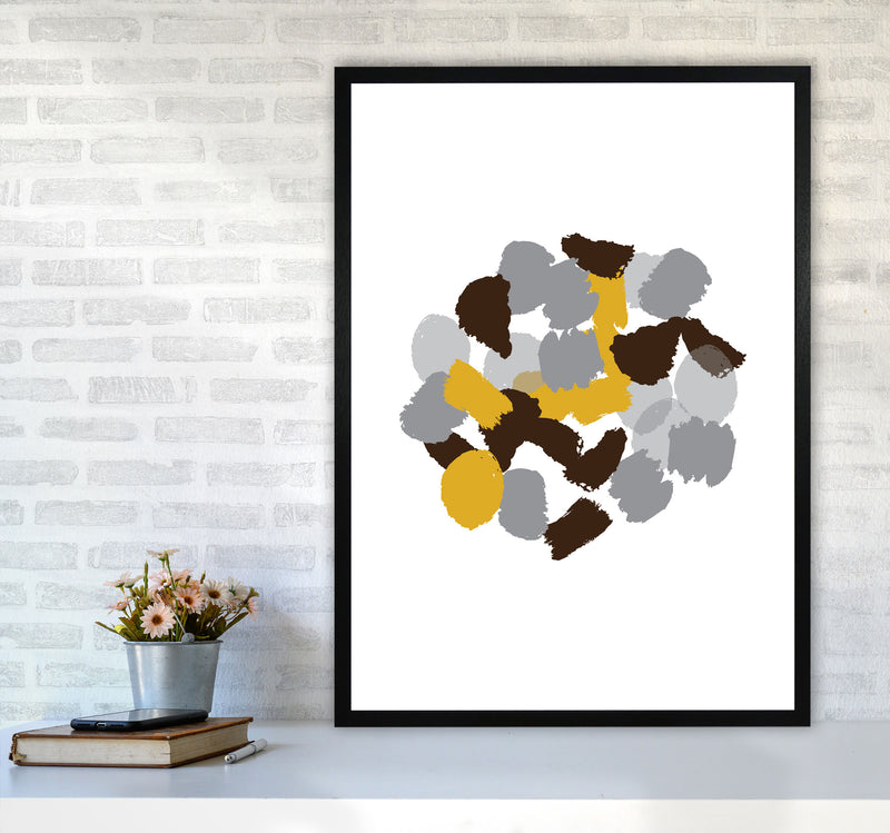 Mustard Abstract Paint Splodge Modern Print A1 White Frame