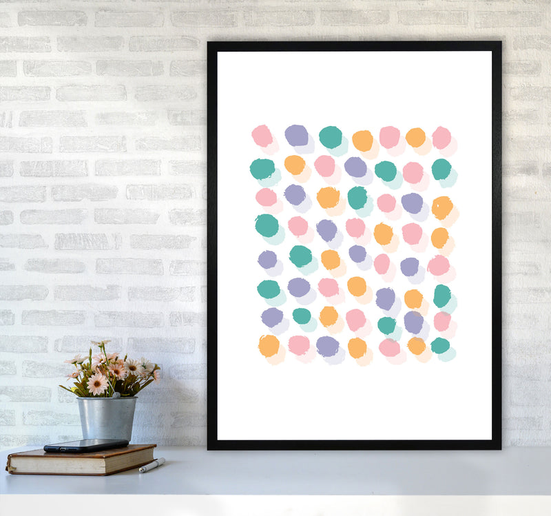 Pink Polka Dots Abstract Modern Print A1 White Frame