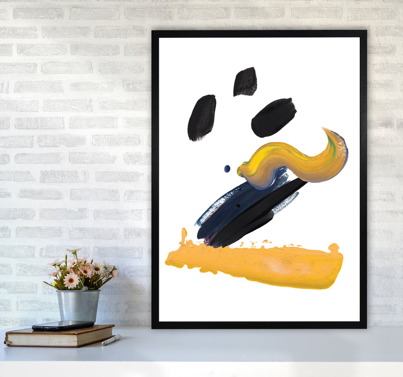 Mustard And Black Abstract Paint Strokes Modern Print A1 White Frame