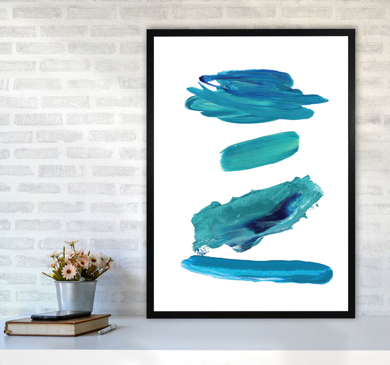 Turquoise Abstract Paint Strokes Modern Print A1 White Frame