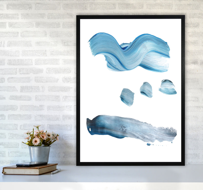 Light Blue Abstract Paint Strokes Modern Print A1 White Frame