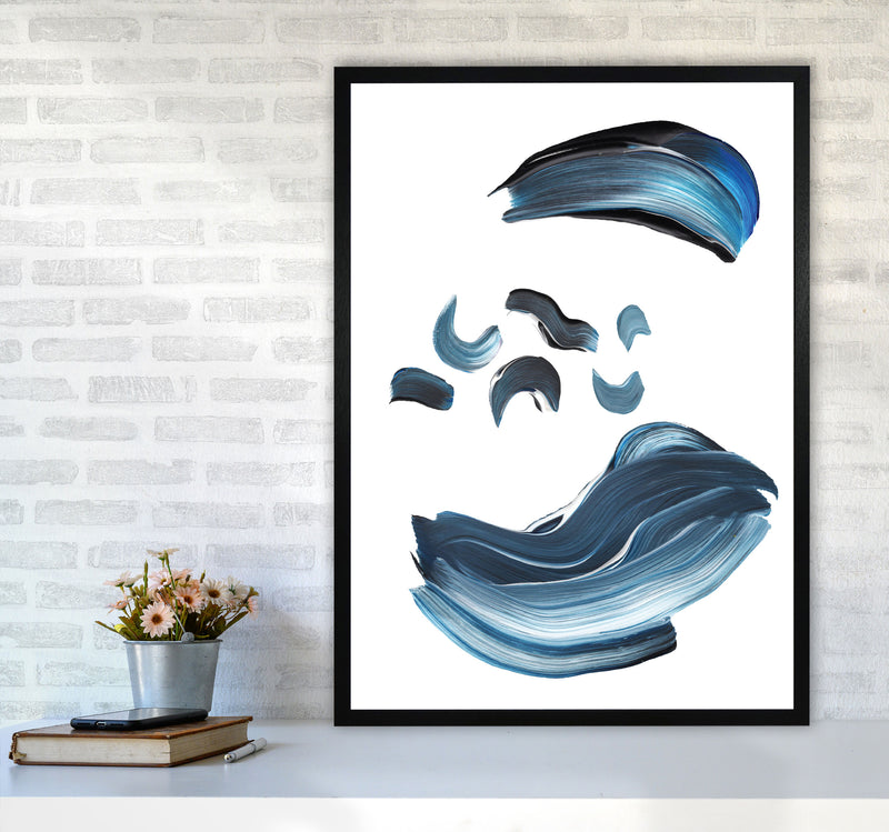 Dark Blue And Grey Abstract Paint Strokes Modern Print A1 White Frame