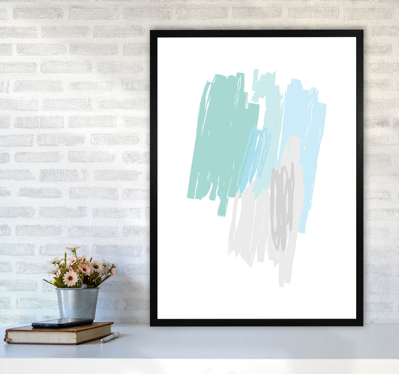 Mint Scribbles Abstract Drawings Modern Print A1 White Frame