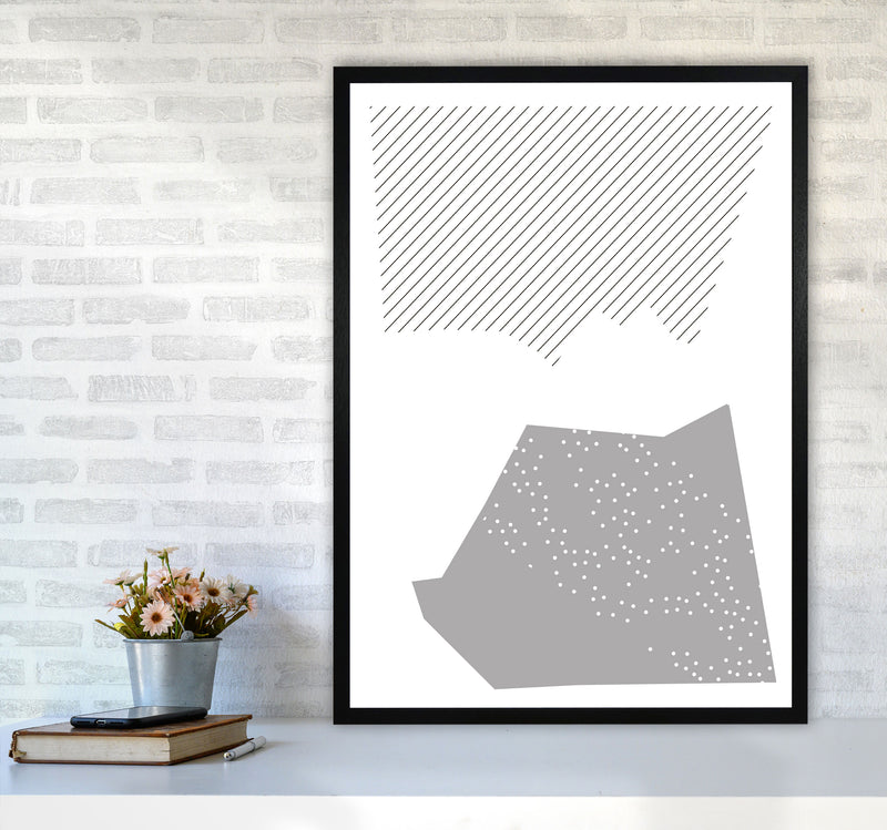 Grey Top And Bottom Abstract Modern Print A1 White Frame
