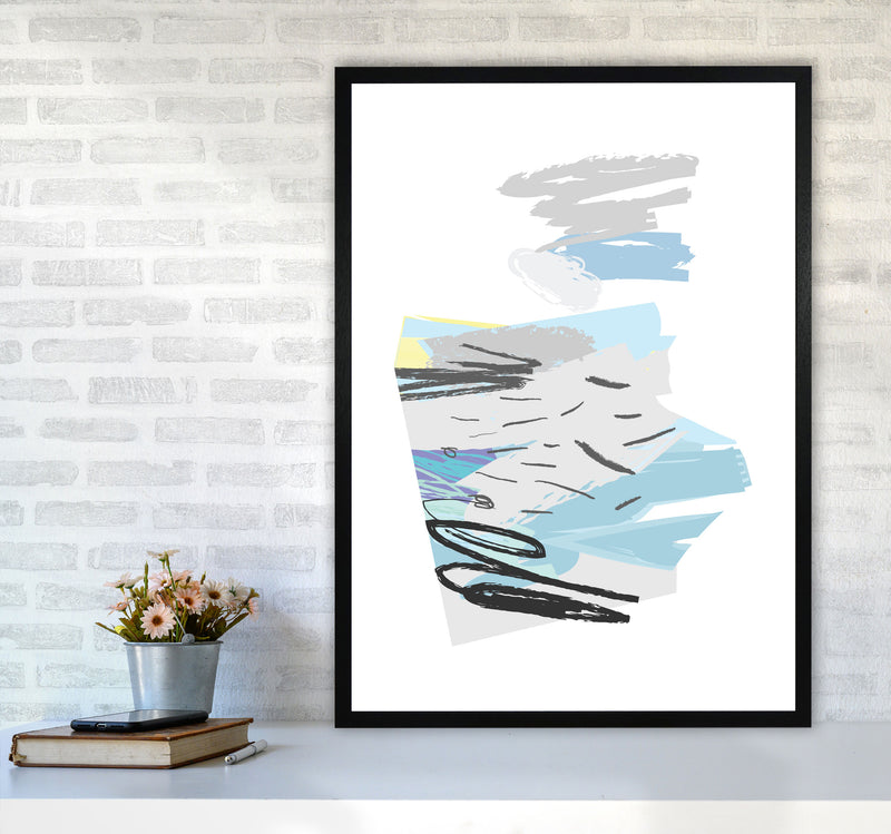 Blue And Grey Abstract Drawings Modern Print A1 White Frame