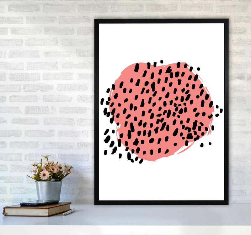 Coral Blob With Black Polka Dots Abstract Modern Print A1 White Frame