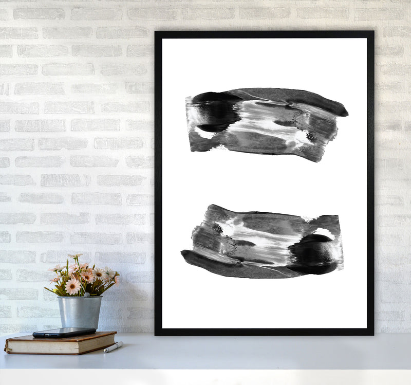 Black Abstract Paint Strokes Modern Print A1 White Frame