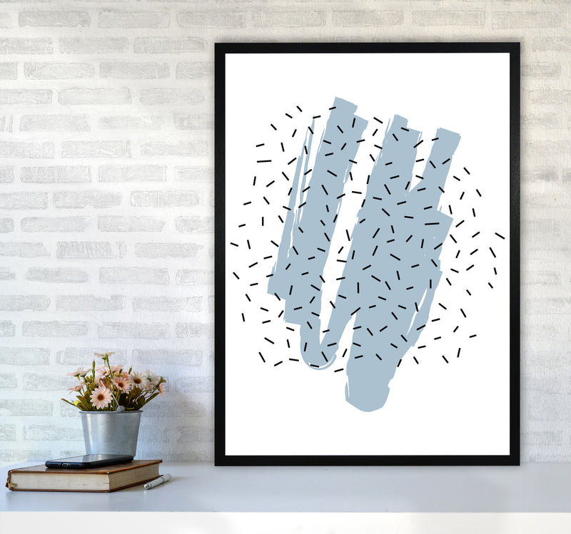 Blue Paint With Black Polka Abstract Modern Print A1 White Frame