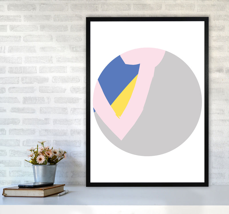 Grey, Pink And Navy Abstract Circle Modern Print A1 White Frame