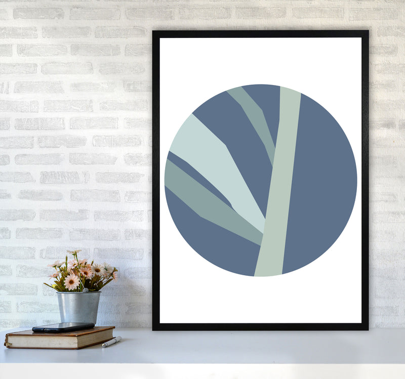 Navy Abstract Circle With Branches Modern Print A1 White Frame
