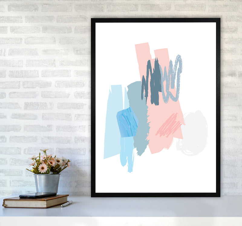 Blue And Pink Abstract Scribbles Modern Print A1 White Frame