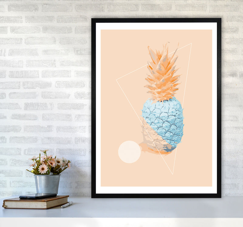 Blue And Pink Pineapple Modern Print, Framed Kitchen Wall Art A1 White Frame