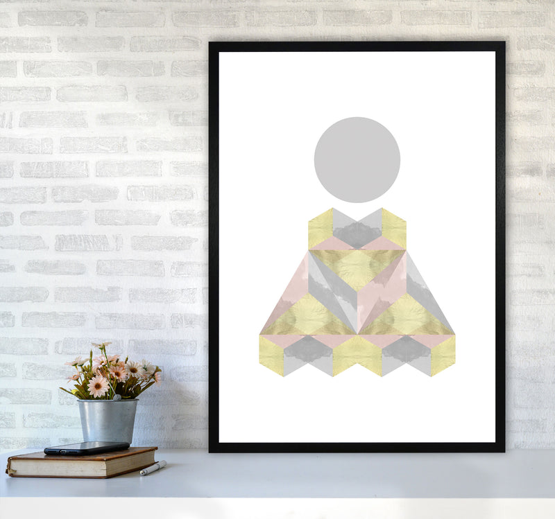 Gold, Pink And Grey Abstract Shapes Modern Print A1 White Frame