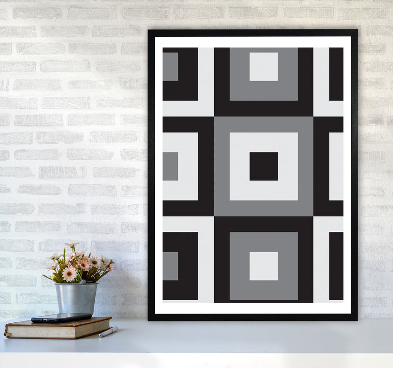 Grey Abstract Patterns 1 Modern Print A1 White Frame
