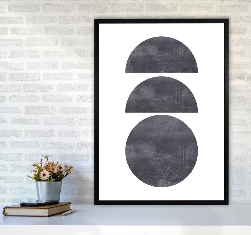 Abstract Scratched Texture Circles Modern Print A1 White Frame