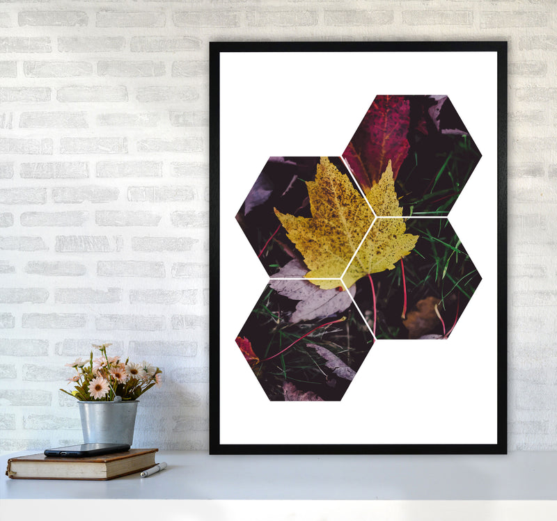Leaf And Grass Abstract Hexagons Modern Print A1 White Frame