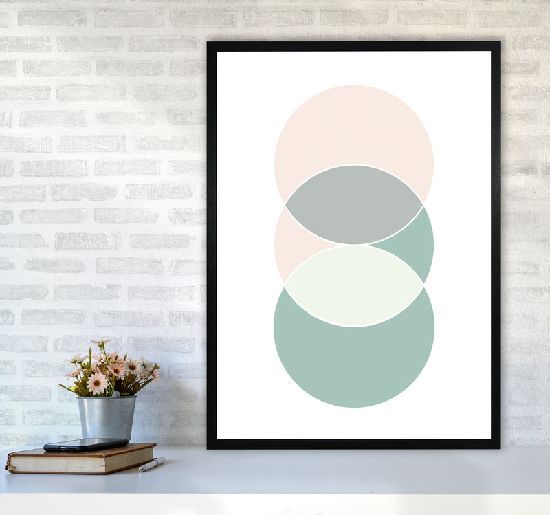 Peach, Green And Grey Abstract Circles Modern Print A1 White Frame