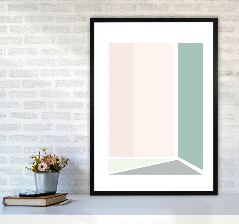 Peach, Green And Grey Abstract Rectangle Modern Print A1 White Frame