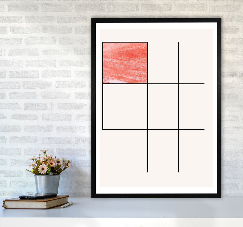 Abstract Red Crayon Geo 1 Modern Print A1 White Frame