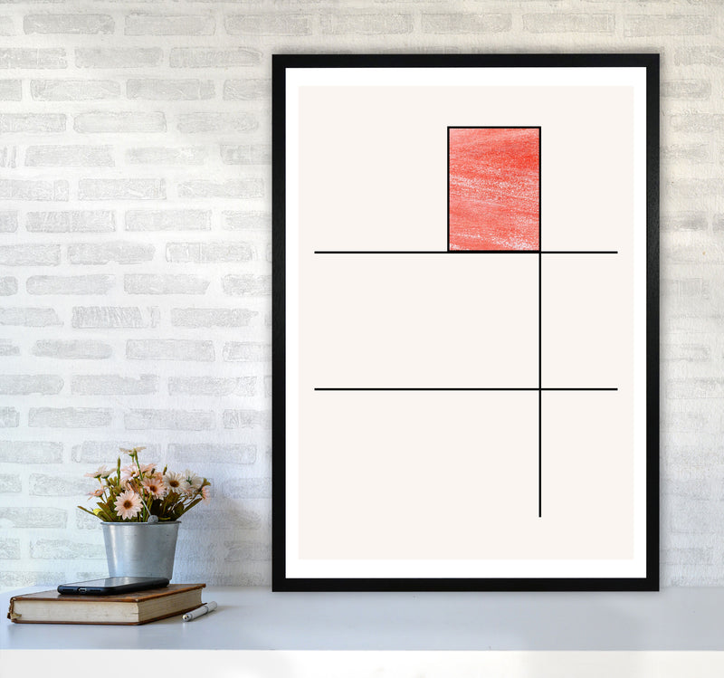 Abstract Red Crayon Geo 2 Modern Print A1 White Frame