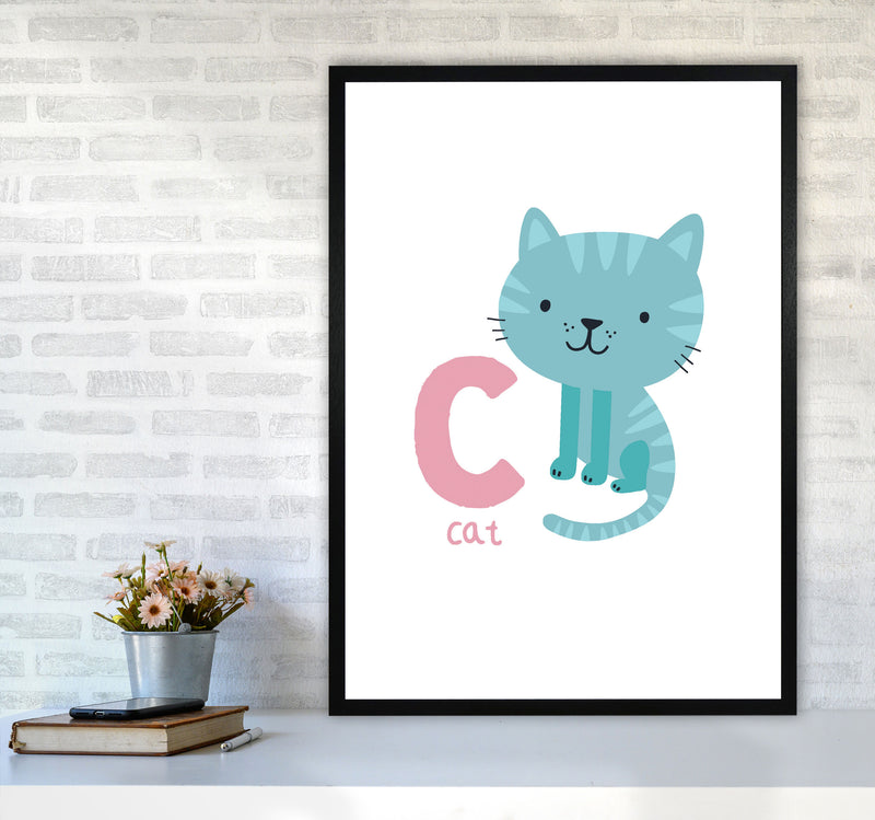 Alphabet Animals, C Is For Cat Framed Nursey Wall Art Print A1 White Frame