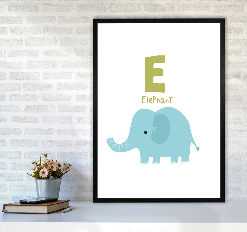 Alphabet Animals, E Is For Elephant Framed Nursey Wall Art Print A1 White Frame