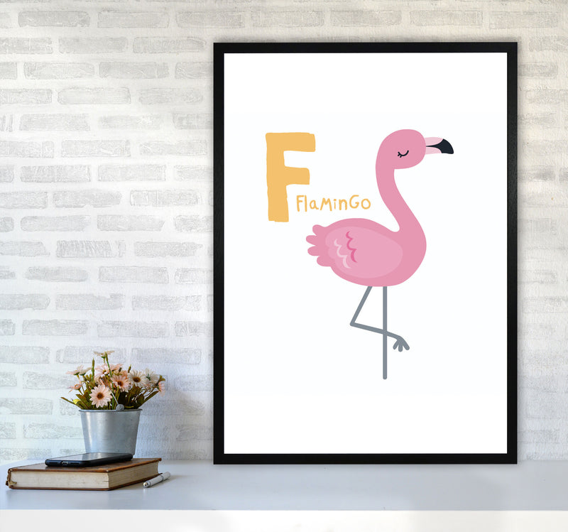 Alphabet Animals, F Is For Flamingo Framed Nursey Wall Art Print A1 White Frame