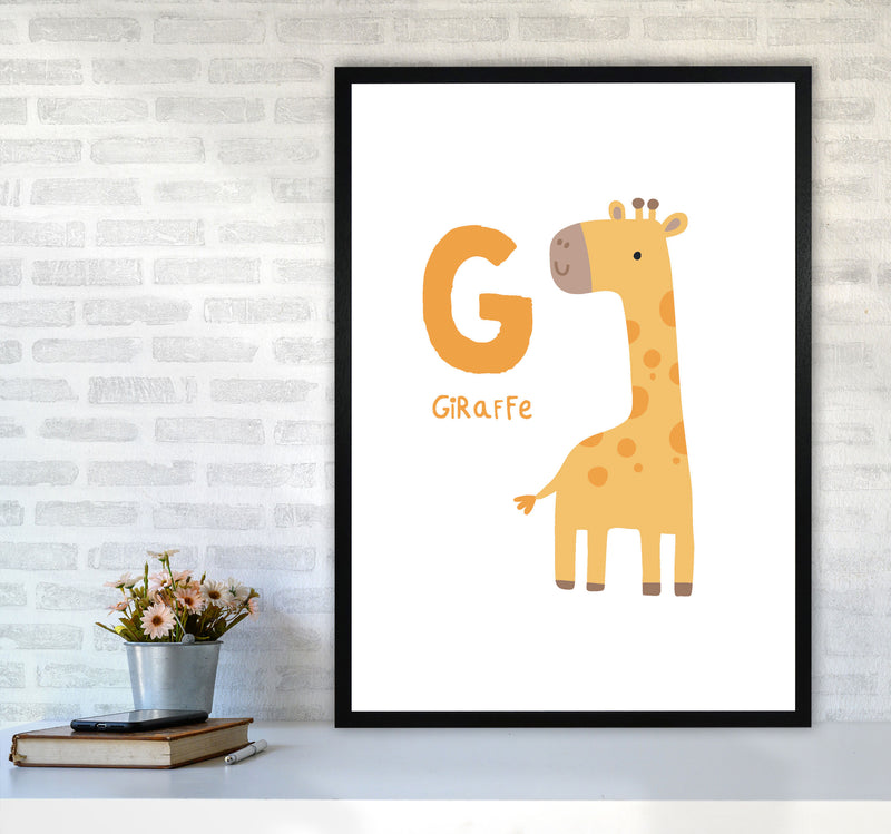 Alphabet Animals, G Is For Giraffe Framed Nursey Wall Art Print A1 White Frame