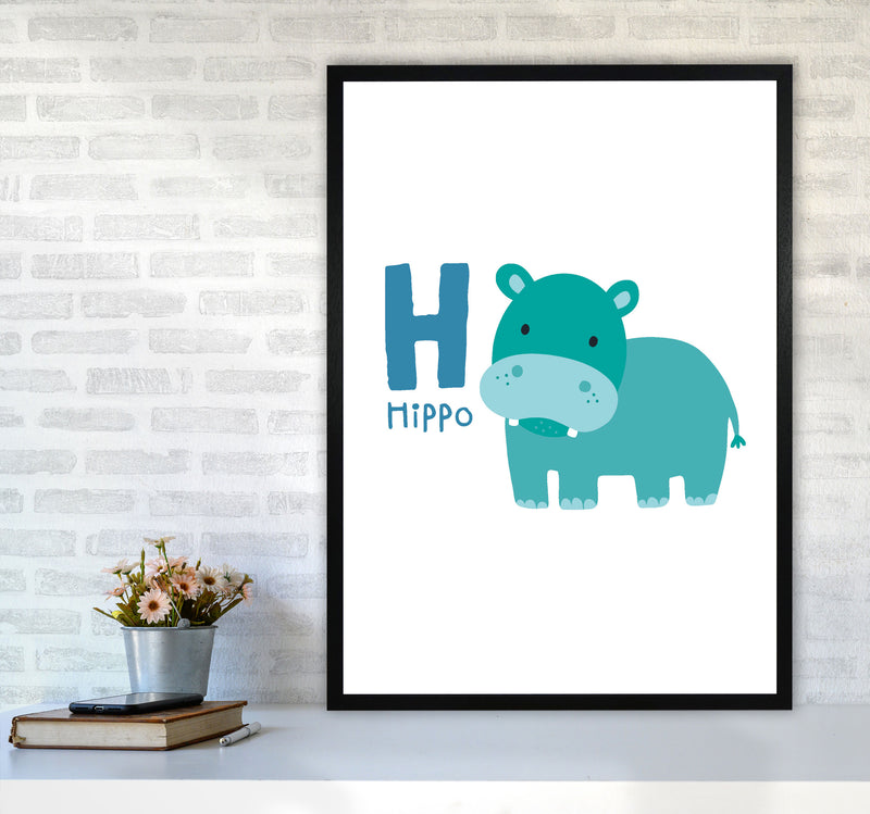 Alphabet Animals, H Is For Hippo Framed Nursey Wall Art Print A1 White Frame