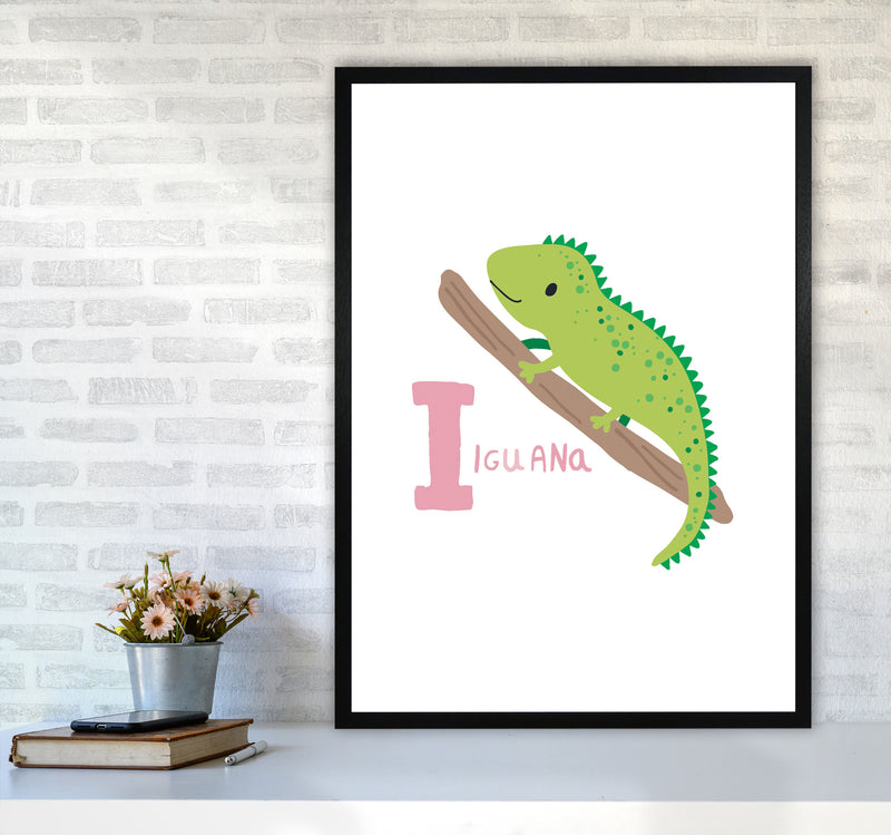 Alphabet Animals, I Is For Iguana Framed Nursey Wall Art Print A1 White Frame