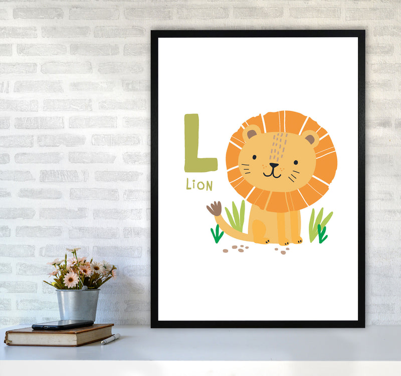 Alphabet Animals, L Is For Lion Framed Nursey Wall Art Print A1 White Frame