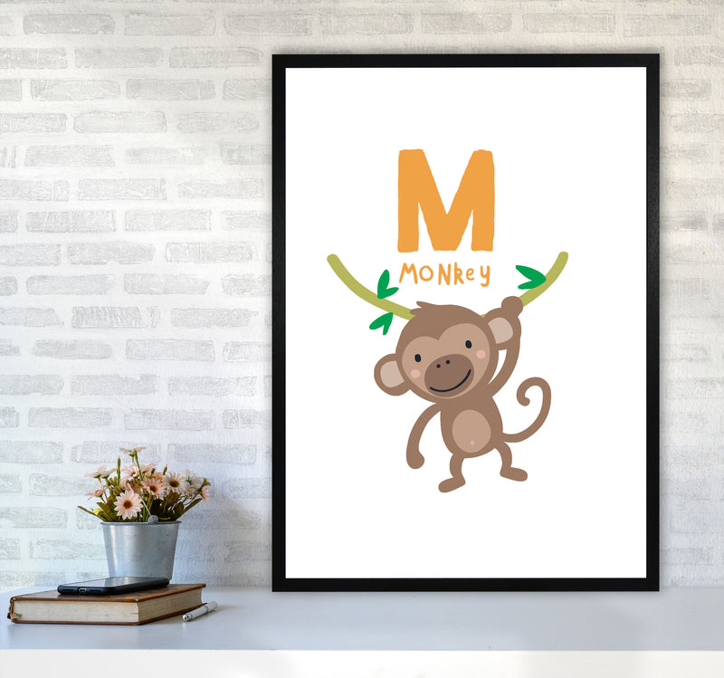 Alphabet Animals, M Is For Monkey Framed Nursey Wall Art Print A1 White Frame