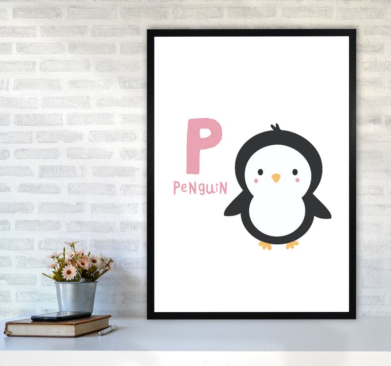Alphabet Animals, P Is For Penguin Framed Nursey Wall Art Print A1 White Frame