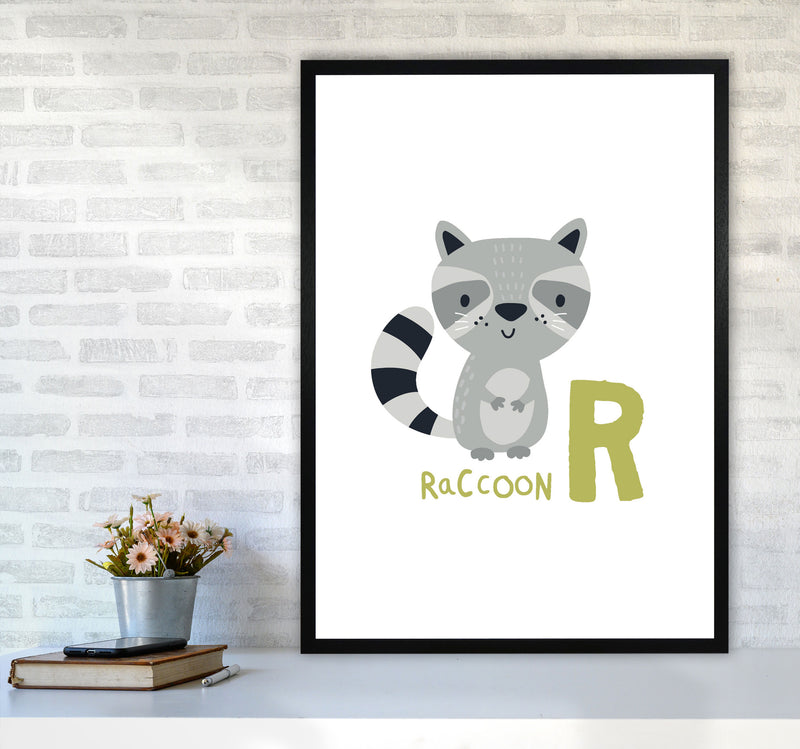 Alphabet Animals, R Is For Raccoon Framed Nursey Wall Art Print A1 White Frame
