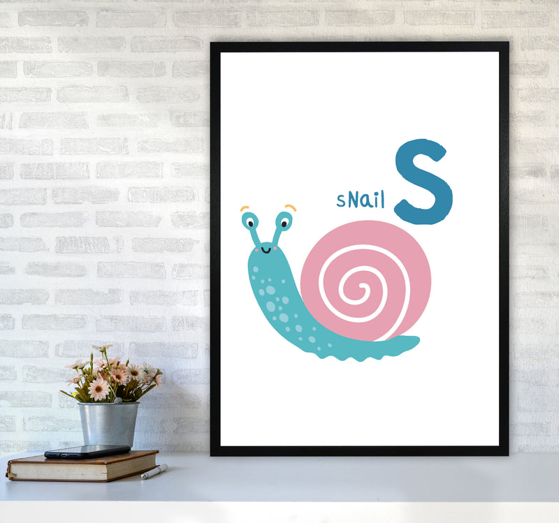 Alphabet Animals, S Is For Snail Framed Nursey Wall Art Print A1 White Frame