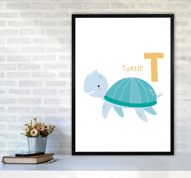Alphabet Animals, T Is For Turtle Framed Nursey Wall Art Print A1 White Frame