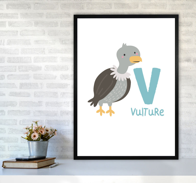 Alphabet Animals, V Is For Vulture Framed Nursey Wall Art Print A1 White Frame