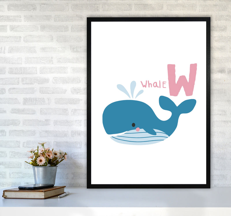 Alphabet Animals, W Is For Whale Framed Nursey Wall Art Print A1 White Frame