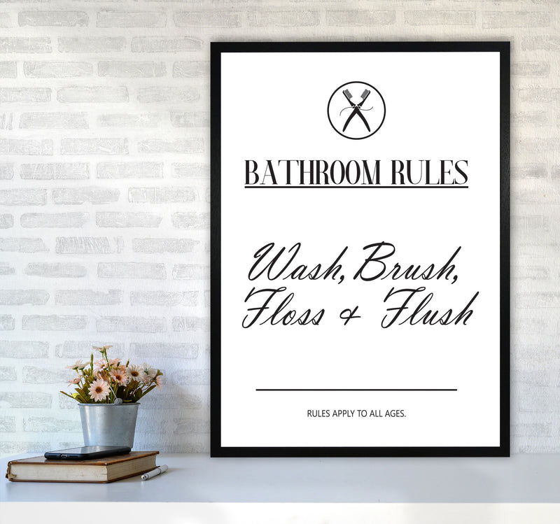 Bathroom Rules Modern Print, Framed Bathroom Wall Art A1 White Frame