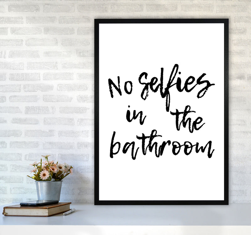 No Selfies, Bathroom Modern Print, Framed Bathroom Wall Art A1 White Frame