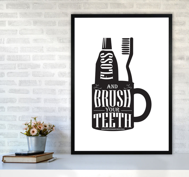 Brush Your Teeth, Bathroom Modern Print, Framed Bathroom Wall Art A1 White Frame