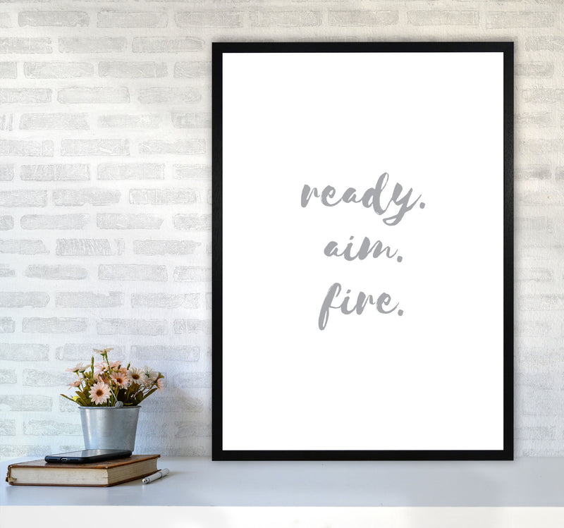 Ready Aim Fire Grey, Bathroom Modern Print, Framed Bathroom Wall Art A1 White Frame