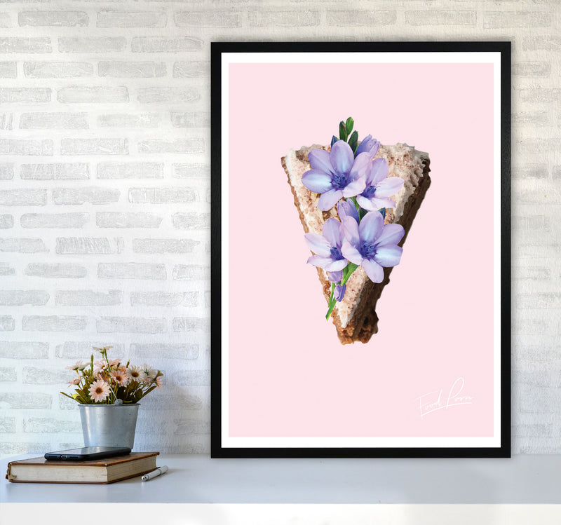 Pink Coffee Cake Floral Food Print, Framed Kitchen Wall Art A1 White Frame
