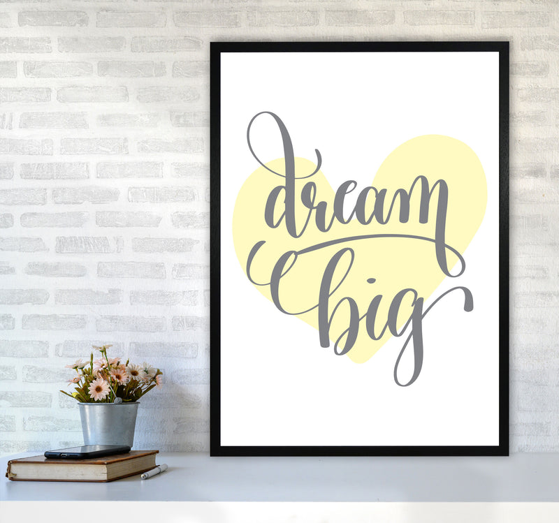 Dream Big Yellow Heart Framed Nursey Wall Art Print A1 White Frame