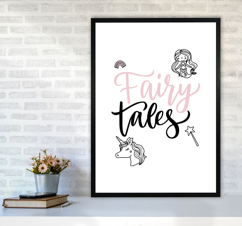 Fairy Tales Black And Pink Framed Nursey Wall Art Print A1 White Frame