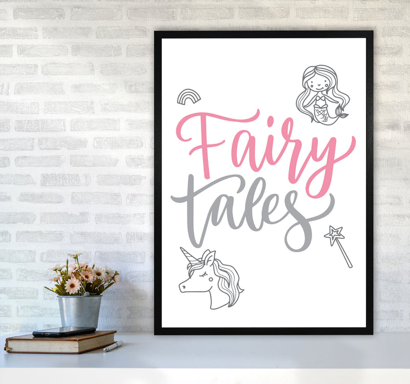 Fairy Tales Pink And Grey Framed Nursey Wall Art Print A1 White Frame