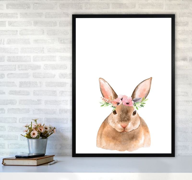 Forest Friends, Floral Cute Bunny Modern Print Animal Art Print A1 White Frame