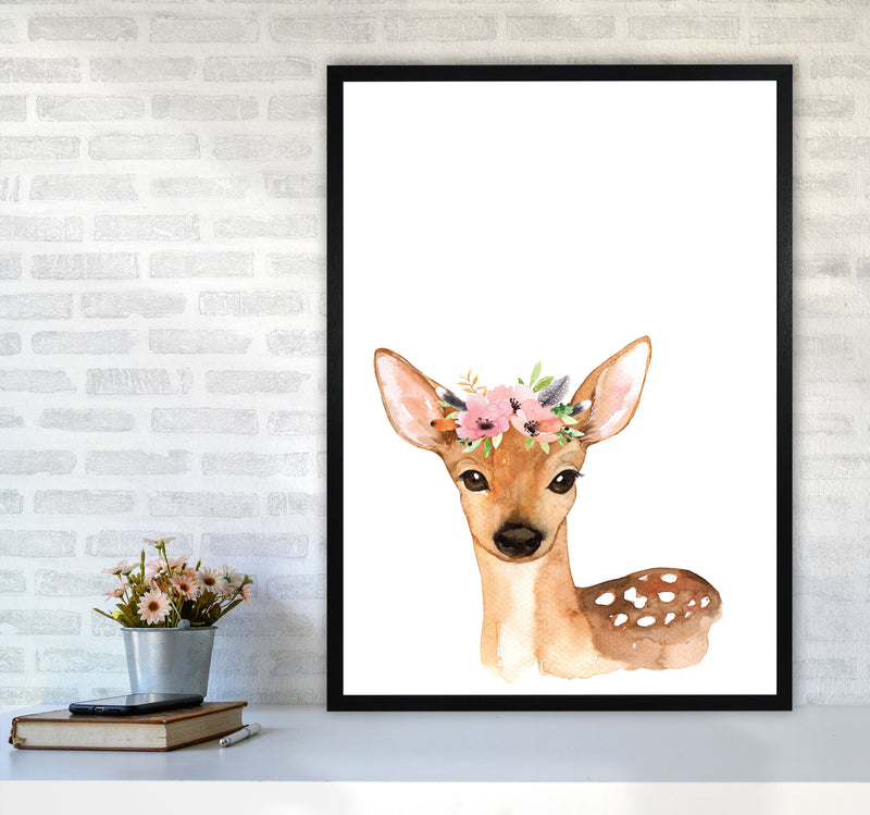 Forest Friends, Floral Cute Deer Modern Print Animal Art Print A1 White Frame
