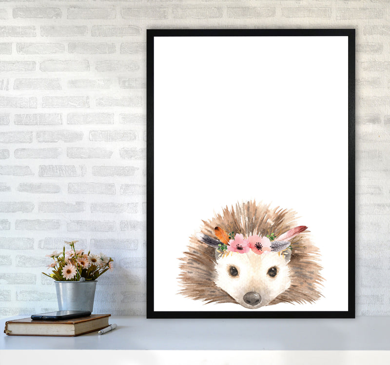 Forest Friends, Floral Cute Hedgehog Modern Print Animal Art Print A1 White Frame