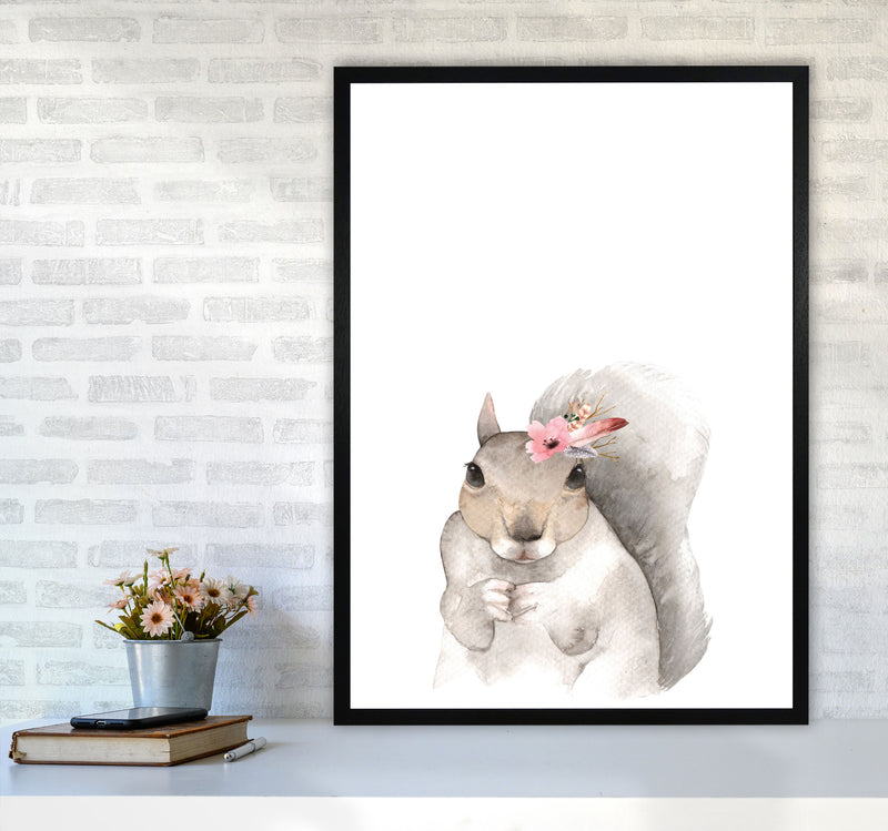 Forest Friends, Floral Cute Squirrel Modern Print Animal Art Print A1 White Frame